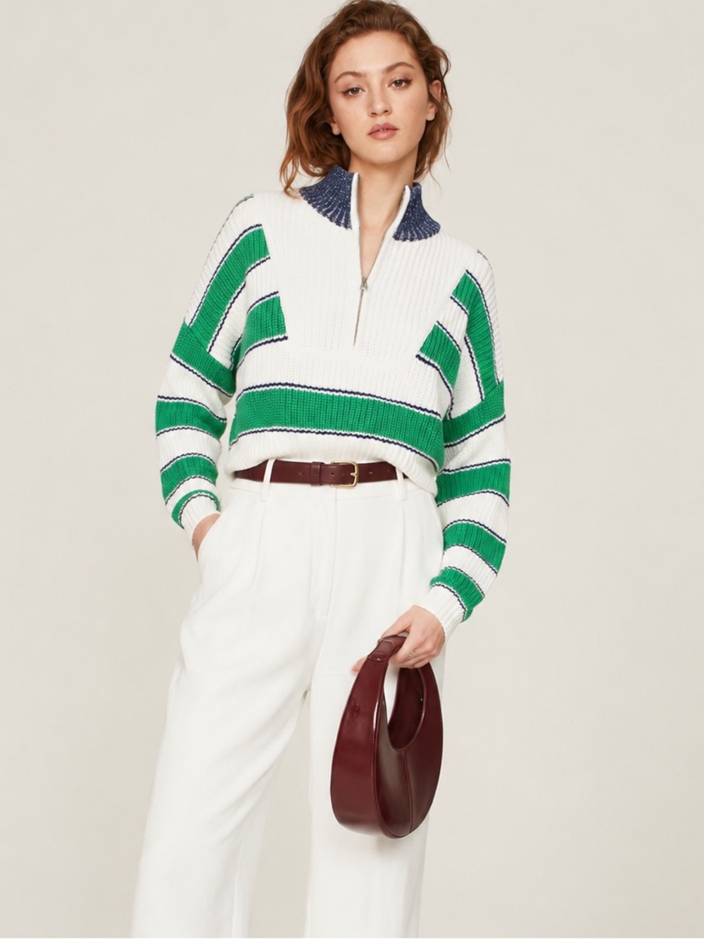 STAUD Bungalow Stripe Cropped Hampton Sweater